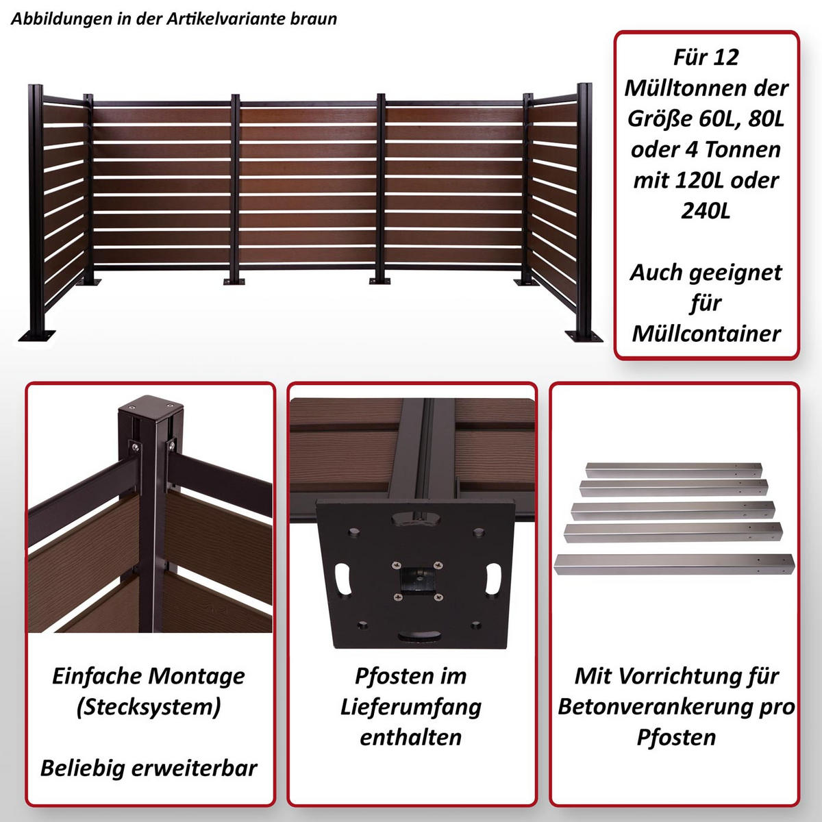 ALU MÜLLTONNEN-ZAUN Braun - Braun, Metall (300/130/110cm) - MCW