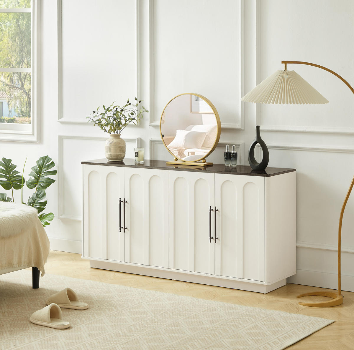 SIDEBOARD in Weiß und Schwarz 160x40x80 cm mit 4 Türen und Soft-Close-Funktion - Weiß, Holzwerkstoff (40/80/160cm) - IVMEU