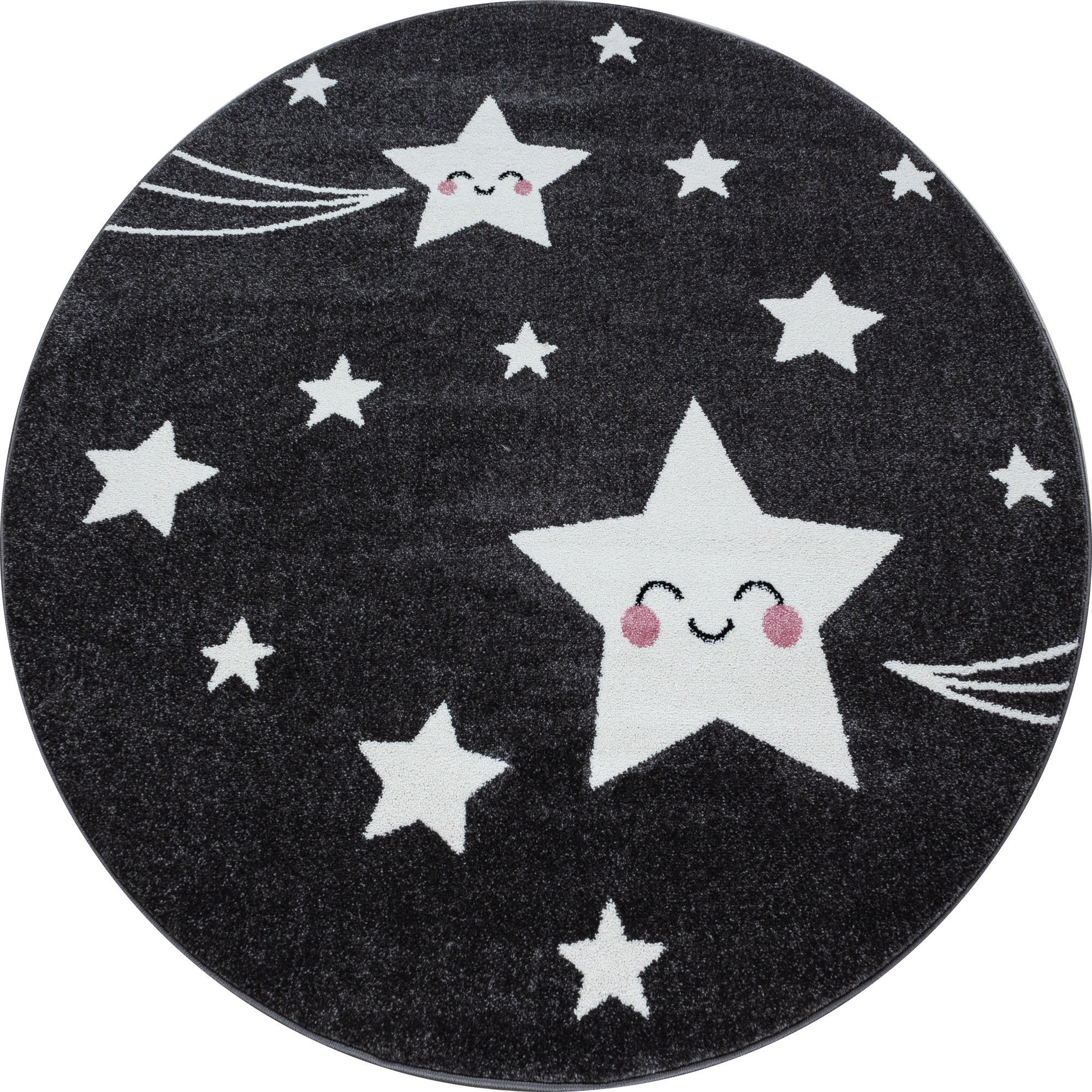 TEPPICH Kinder Sterne Polypropylen saugroboter Kurzflor Kinderzimmer Grau Rund 120x120 - Grau, Textil (120/120cm) - KADIMA DESIGN