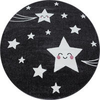 TEPPICH Kinder Sterne Polypropylen saugroboter Kurzflor Kinderzimmer Grau Rund 120x120 - Grau, Textil (120/120cm) - KADIMA DESIGN
