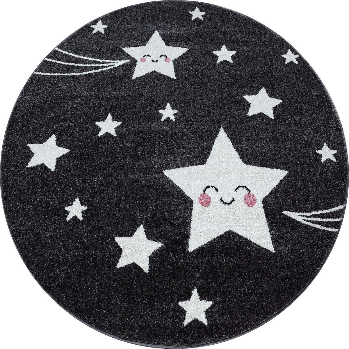 TEPPICH Kinder Sterne Polypropylen saugroboter Kurzflor Kinderzimmer Grau Rund 120x120 - Grau, Textil (120/120cm) - KADIMA DESIGN