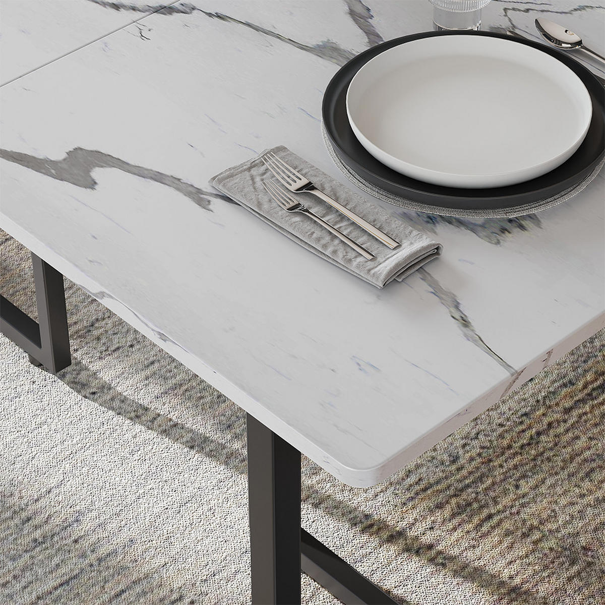 JÍDELNÍ STŮL Merido Černá/mramorová-bílá - černá/vysoce lesklá bílá, kompozitní dřevo (80/140/75cm) - Vicco