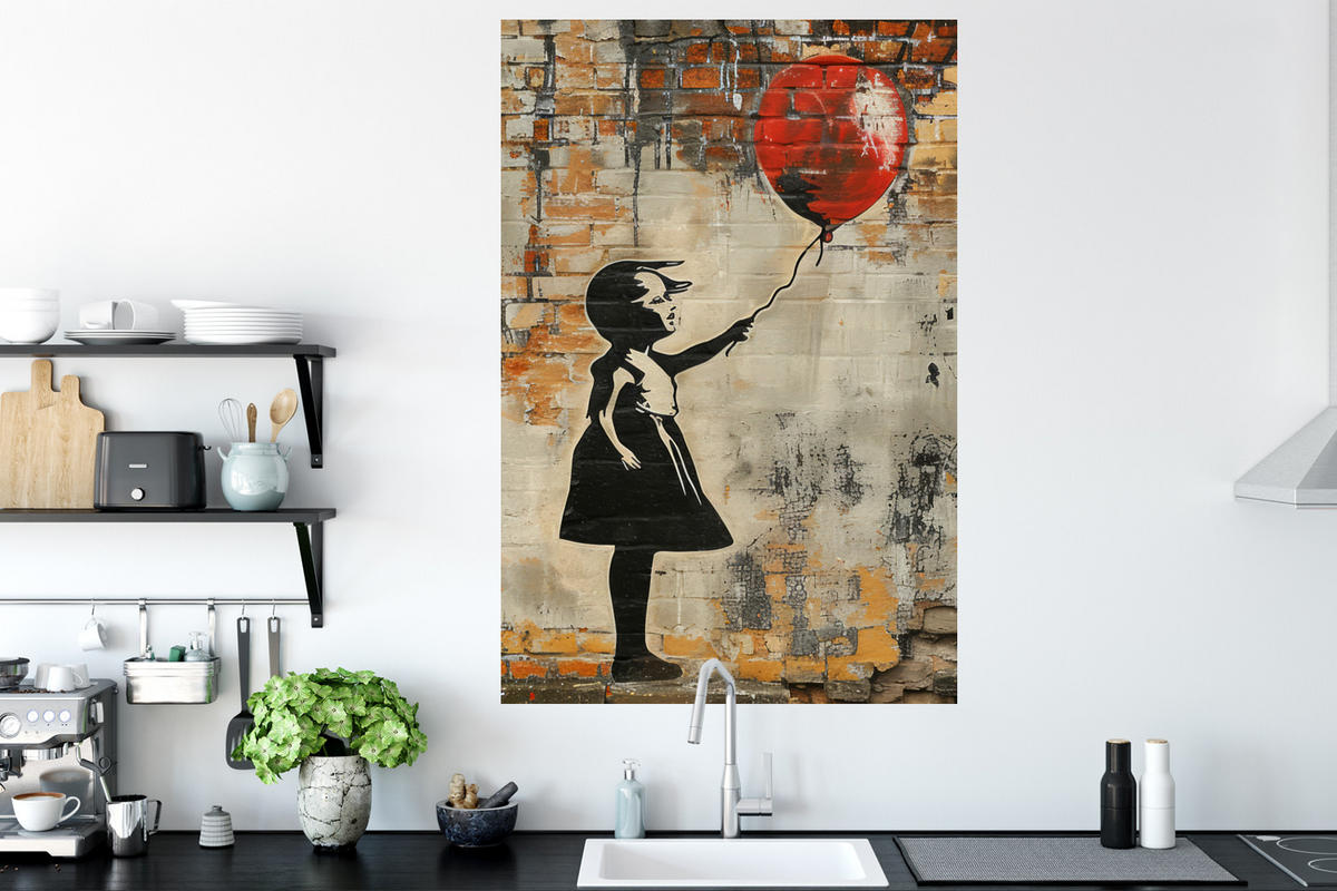 WANDTATTOO Graffiti - Banksy - Mädchen - Straßenkunst 80x120 cm - Sandfarben, Kunststoff (80/120/0.1cm) - MuchoWow