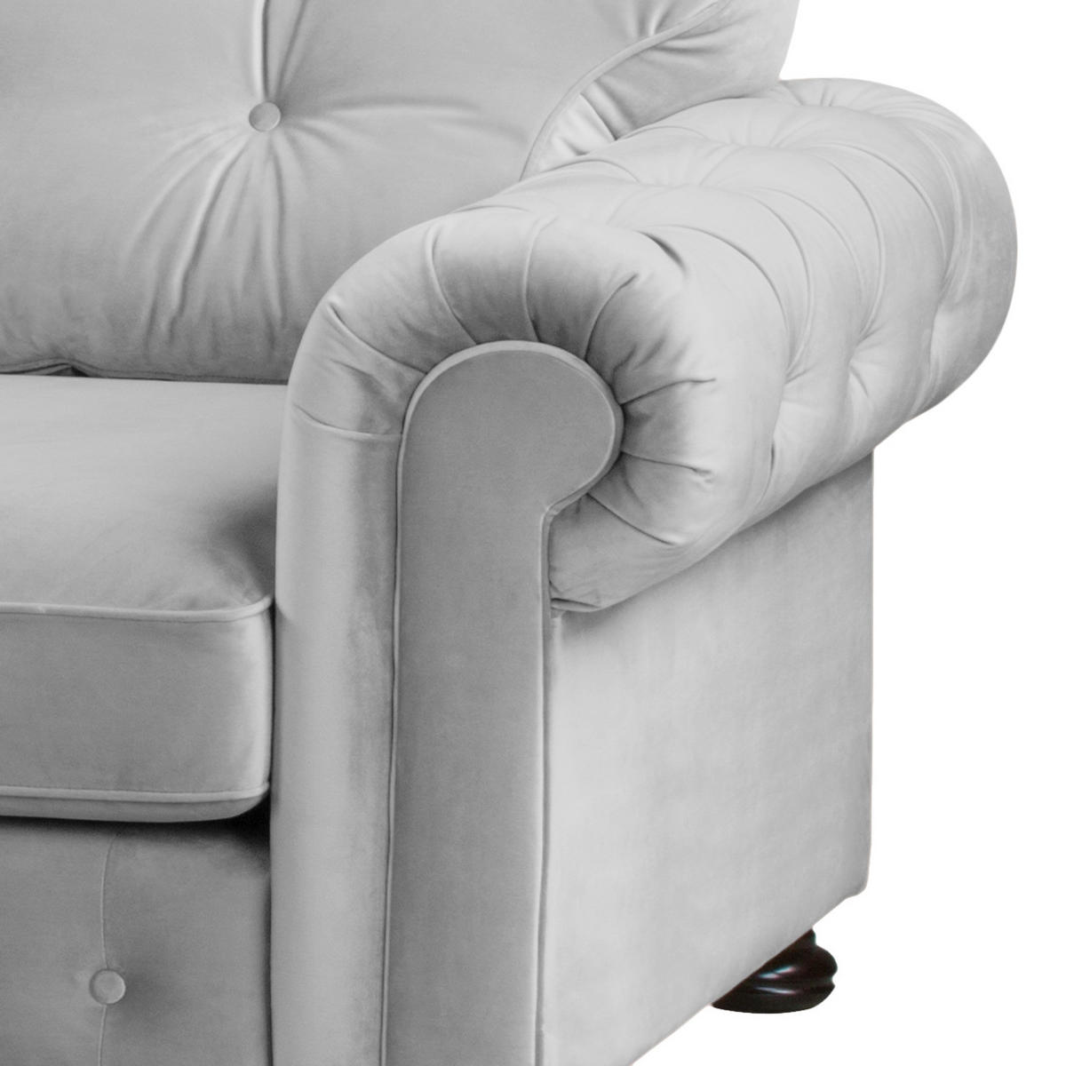 ECKSOFA mit Longchair - Samt - Hellgrau, Holz/Textil (302/166cm) - home24