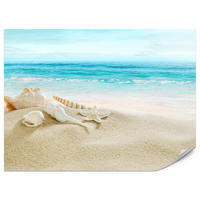 FOTOTAPETE für Badezimmer Muscheln Strand Sand Wellen Meer 150x105 - Beige/Weiß, Papier (150/105cm) - Muralo