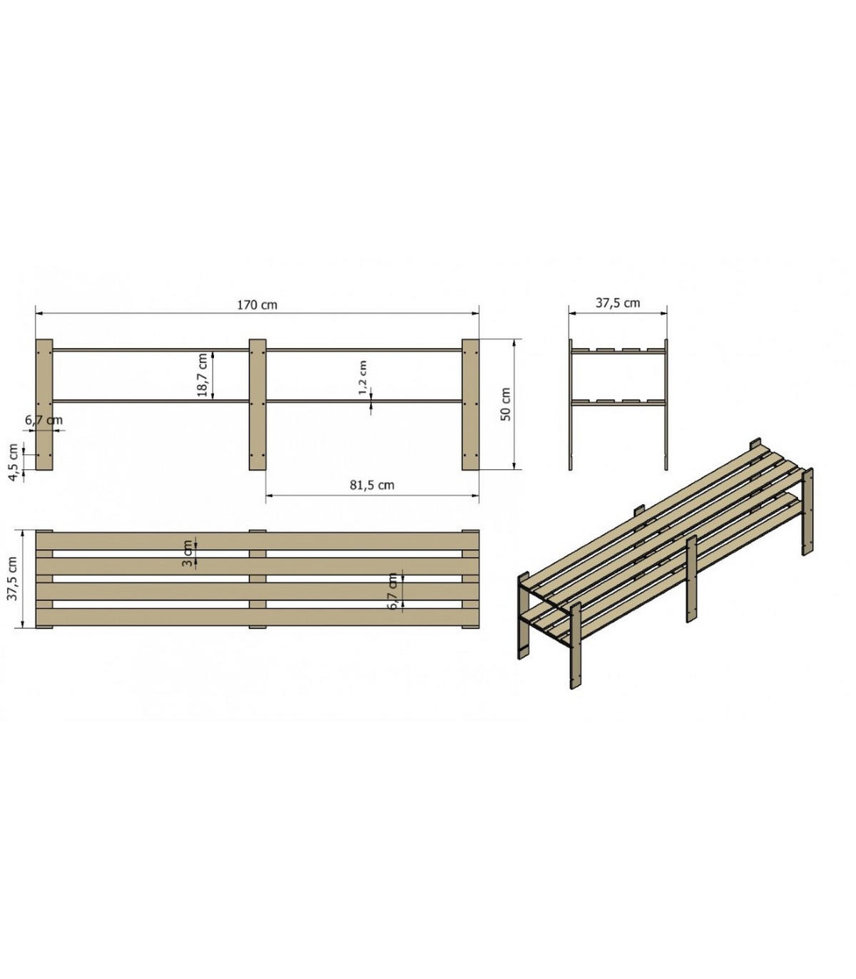 HOLZREGAL PINEPEAK 50x170x38cm 2 Fachboden 1,2cm dickes Kiefernholz Braun - Braun, Holz (170/50/38cm) - PROREGAL