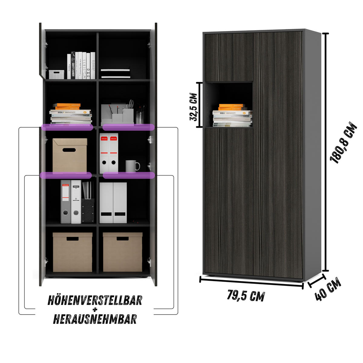 AKTENSCHRANK Amira T10 Avola Anthrazit 180/80/40 cm - Anthrazit, Holzwerkstoff (80/180/40cm) - SIMPLYFURN