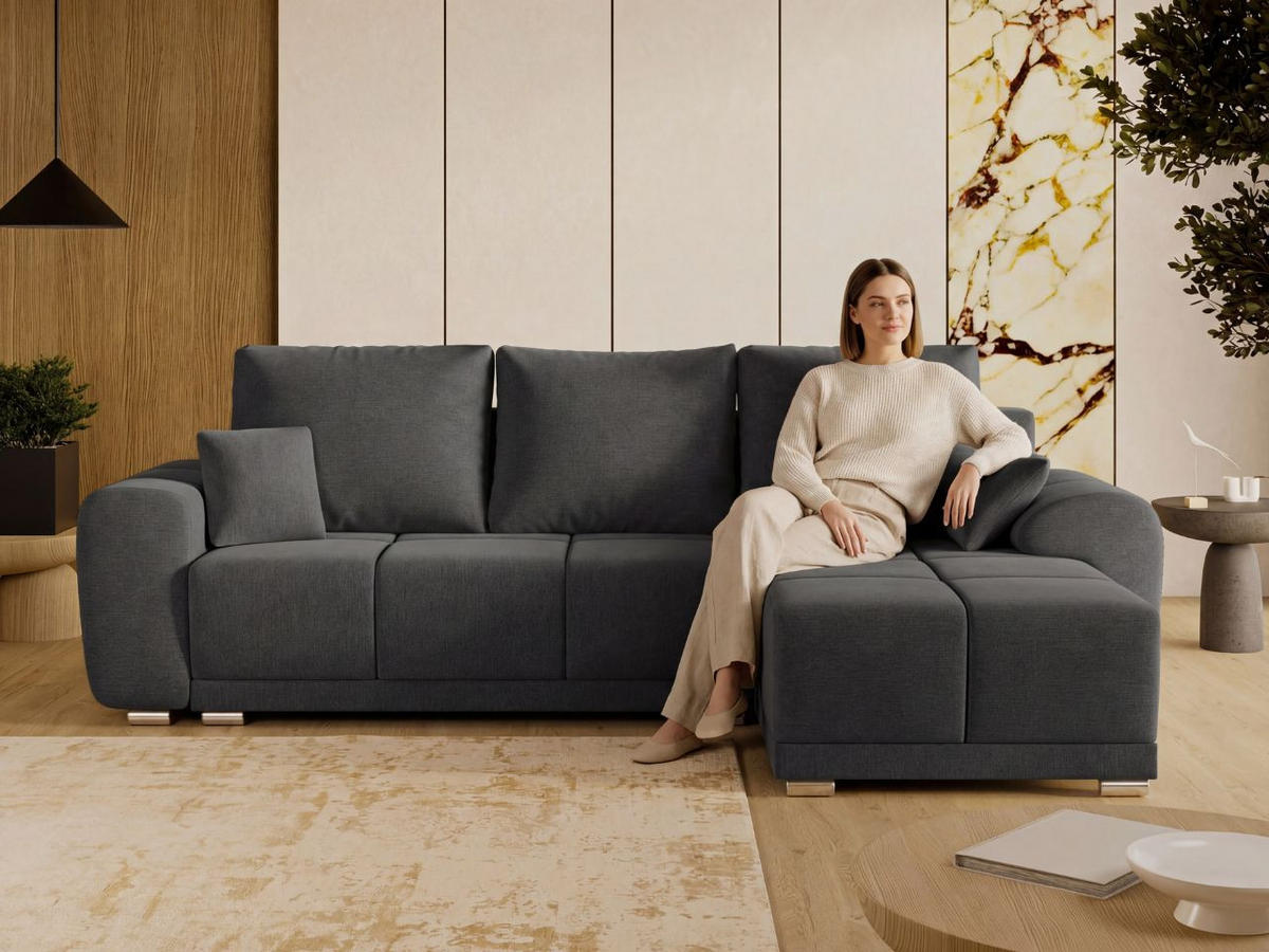 ECKSOFA Monti Anthrazit Rechts - Dunkelgrau/Silberfarben, Holz/Textil (290/188cm) - Graingold