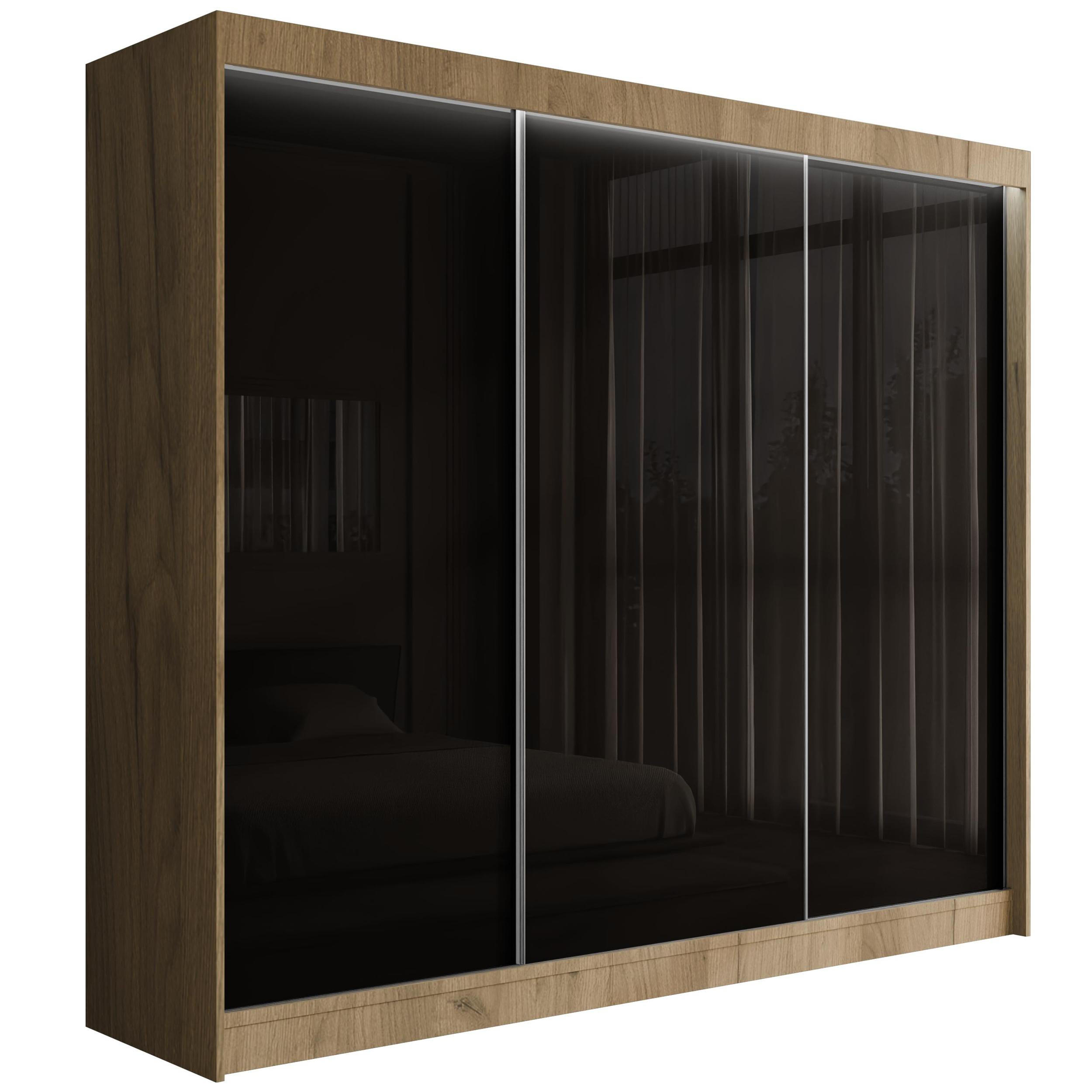 KLEIDERSCHRANK PEKA mit LED - 250 cm - Eichefarben|Schwarz - Eichefarben/Schwarz, Holzwerkstoff (250/215/61cm) - ALTDECOR