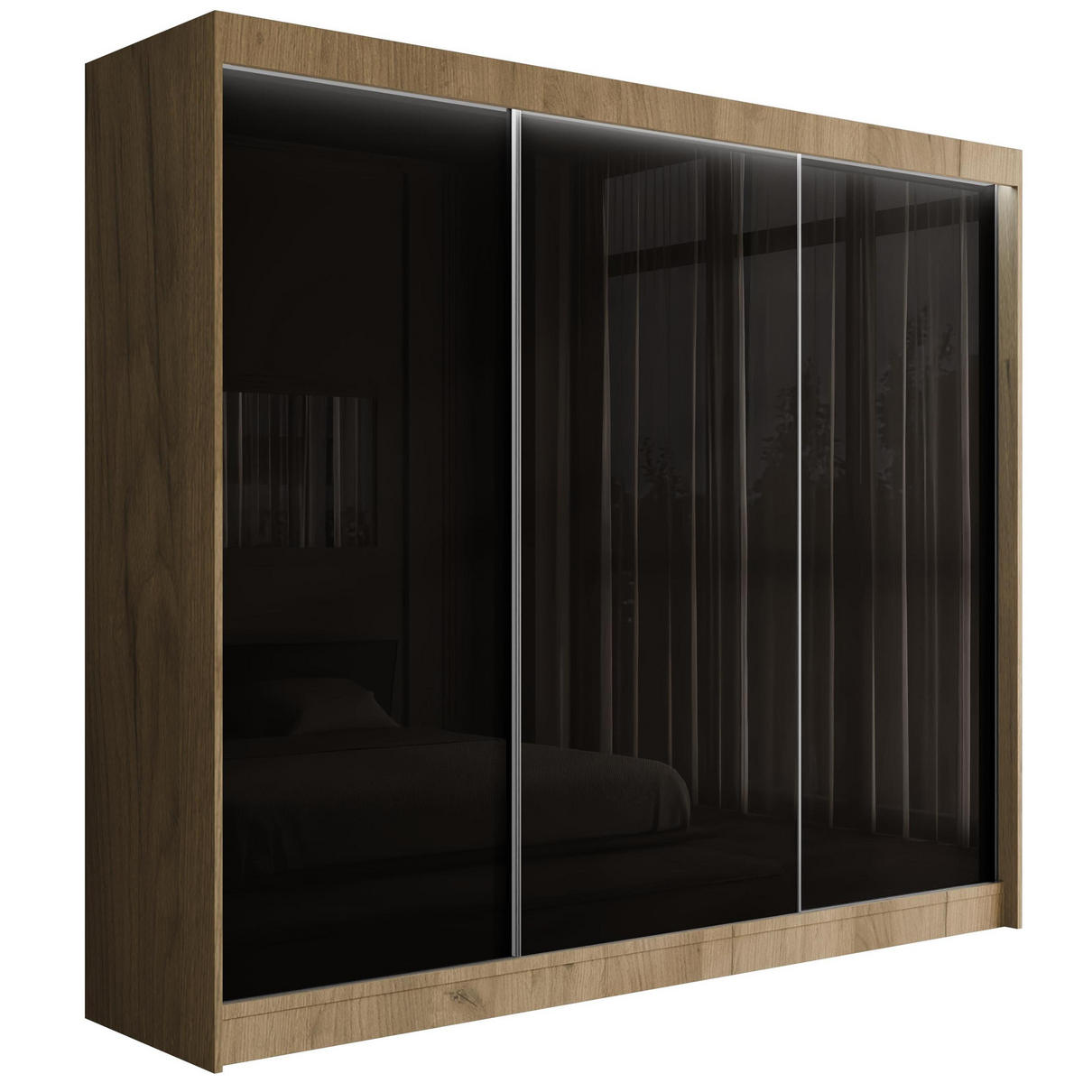 KLEIDERSCHRANK PEKA mit LED - 250 cm - Eichefarben|Schwarz - Eichefarben/Schwarz, Holzwerkstoff (250/215/61cm) - ALTDECOR