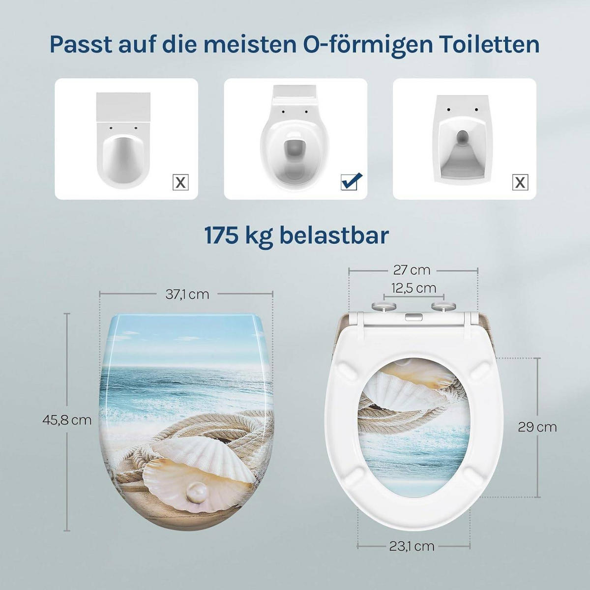 TOILETTENDECKEL mit Absenkautomatik, Duroplast, Weiße Perle - Blau/Weiß, Kunststoff (37/2.5/45cm) - Woltu