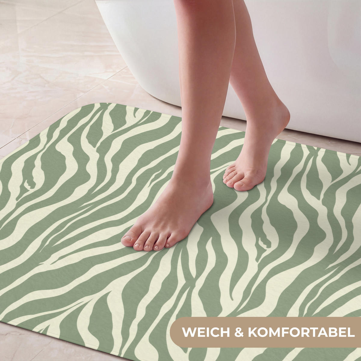 KOUPELNOVÁ PŘEDLOŽKA Zebra - Motiv - zelená 90x60 cm - šalvějově zelená, textil/plast (90/60cm)