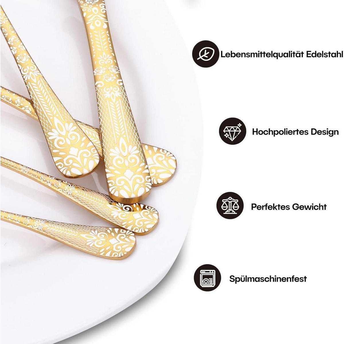 BESTECKSET 30-teilig für 6 Personen Gold Blumenmuster Edelstahl - Goldfarben, Metall