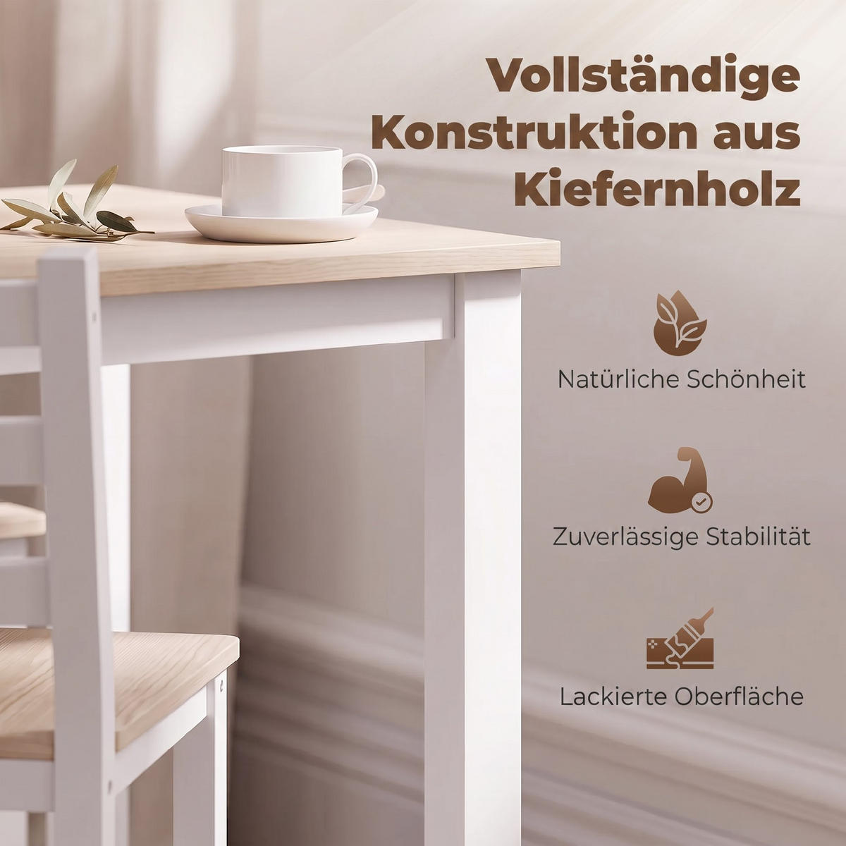 ESSGRUPPE Kiefernholz Natur Weiß - Naturfarben/Weiß, Holz (65/75/108cm) - HOMCOM