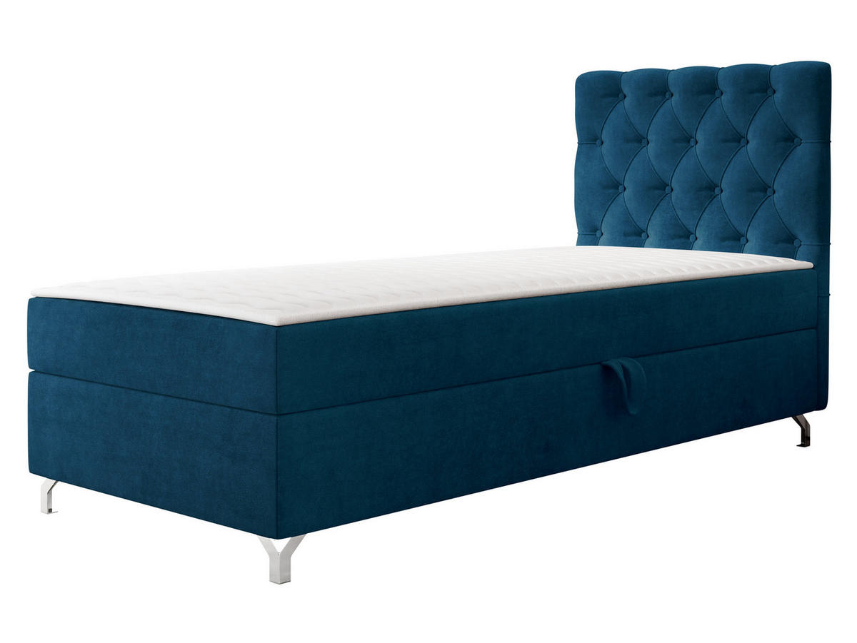BOXBETT Chester 1, Seite: Rechts - Silberfarben/Dunkelblau, Holz/Textil (90/200cm) - MIRJAN24