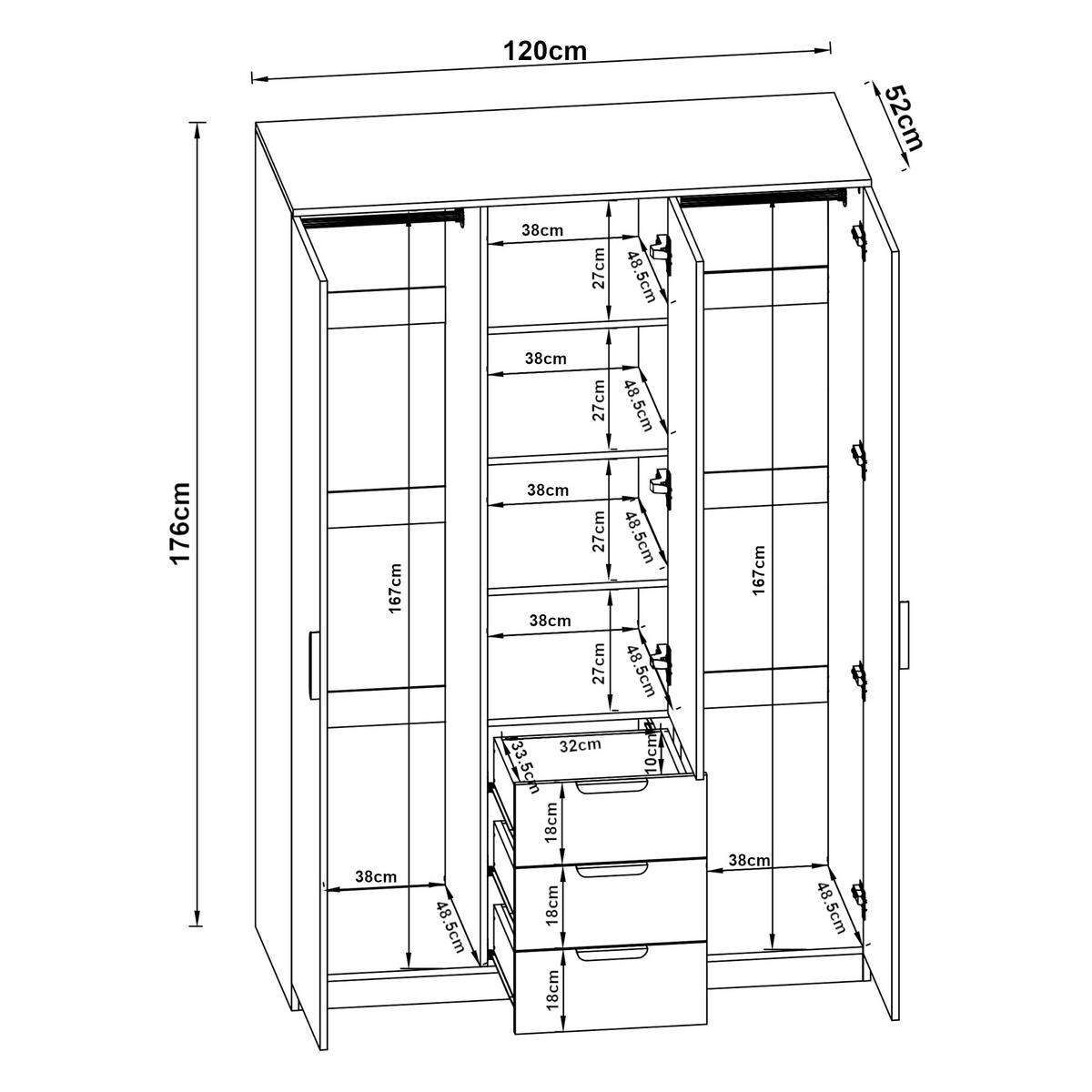 KLEIDERSCHRANK Eiselfing - Eichefarben, Holzwerkstoff (120/176/52cm) - [en.casa]
