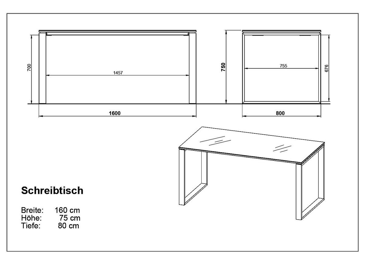 SCHREIBTISCH-SET MUENCHEN 160x80 cm | Glasplatte & Container | Chalet-Eiche-Nb./Weiß - Weiß, Glas/Metall (80/160/75cm) - KADIMA DESIGN