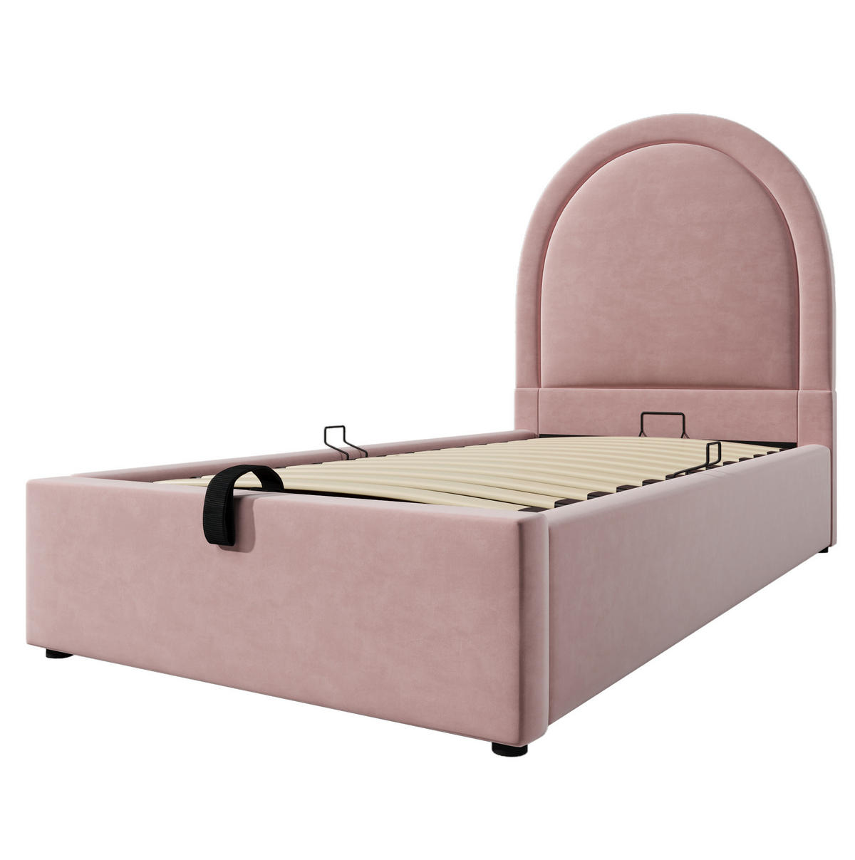 POLSTERBETT aus Samt 90x200 cm in Rosa mit Stauraum - Rosa, Textil (90/200cm) - Modfu