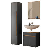 BADMÖBEL-SET 3-teilig grau matt, Wotan Eiche, Badkombination 114 cm - Eiche Wotan/Schwarz, Glas/Holzwerkstoff (116/200/34cm) - Furn.Design