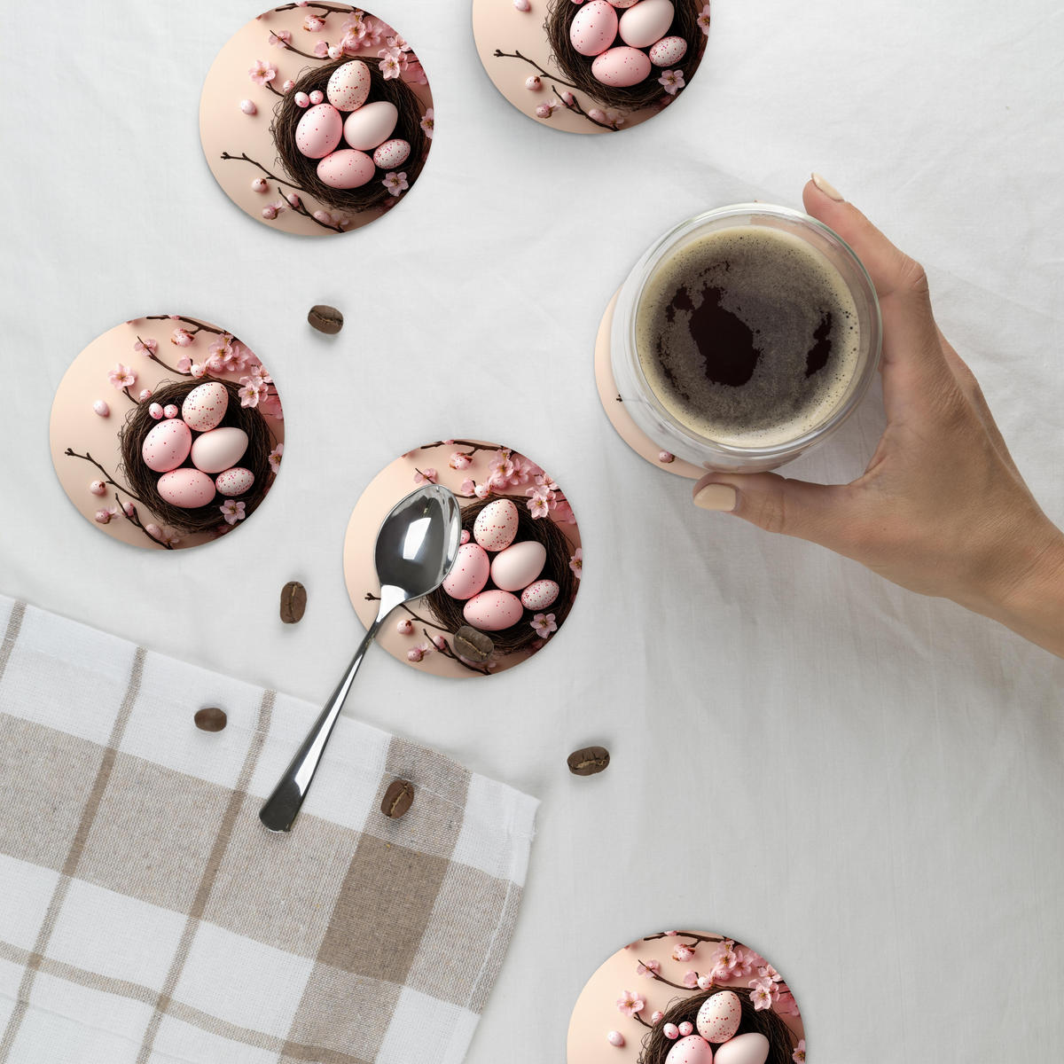 GLASUNTERSETZER Rosa - Blüten - Eier 10x10 cm - Hellrosa, Naturmaterialien (10/0.2cm) - MuchoWow