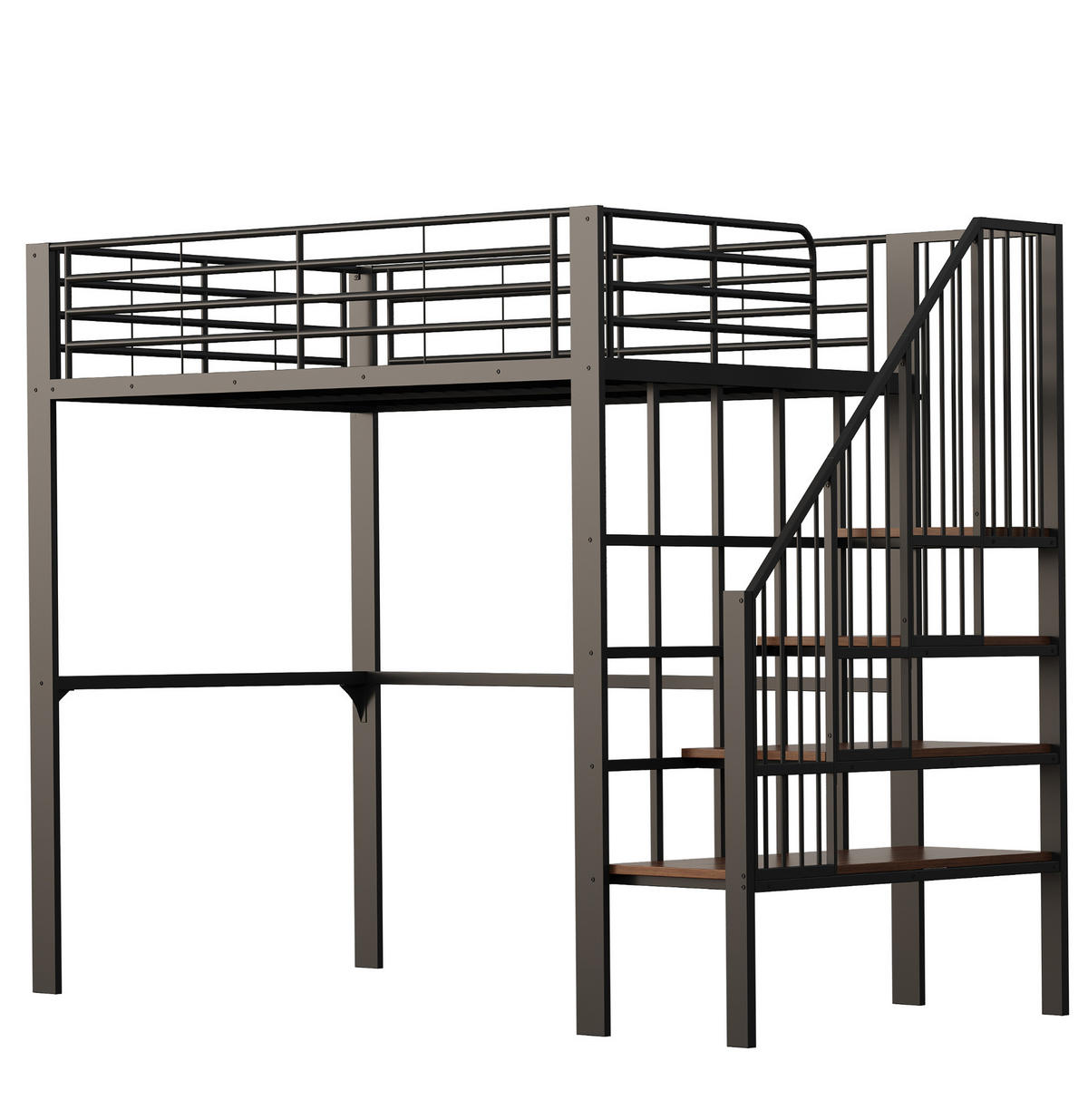 HOCHBETT 140/200 cm Schwarz Metall mit Stauraum und Treppe - Schwarz, Metall (140/200cm) - OKWISH