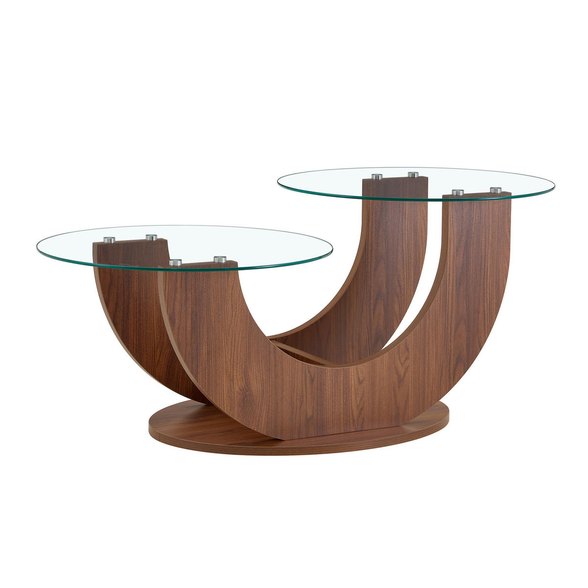 RUNDER Couchtisch 80,8/66,8/49,8 cm mit 2 Glasplatten und offenem Stauraum, Transparent/Walnuss - Transparent, Holzwerkstoff (80.8/66.8/49.8cm) - Redom