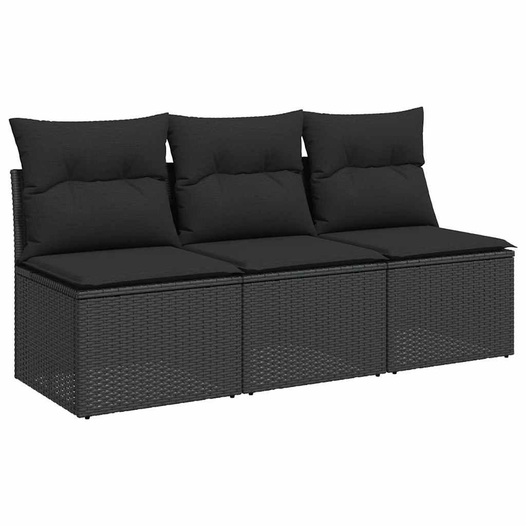 GARTENSOFA Mit Kissen 3-Sitzer Schwarz Poly Rattan - Schwarz, Kunststoff (165/69/62cm) - vidaXL