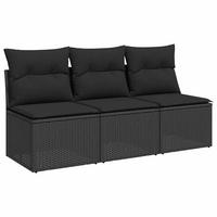 GARTENSOFA Mit Kissen 3-Sitzer Schwarz Poly Rattan - Schwarz, Kunststoff (165/69/62cm) - vidaXL