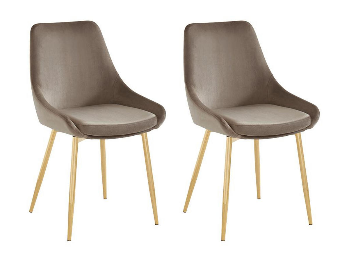 STUHL 2er-Set - Samt & Goldfarbenes Metall - Taupe - MASURIE - Braun, Textil (56/85.5/49cm) - Vente-Unique