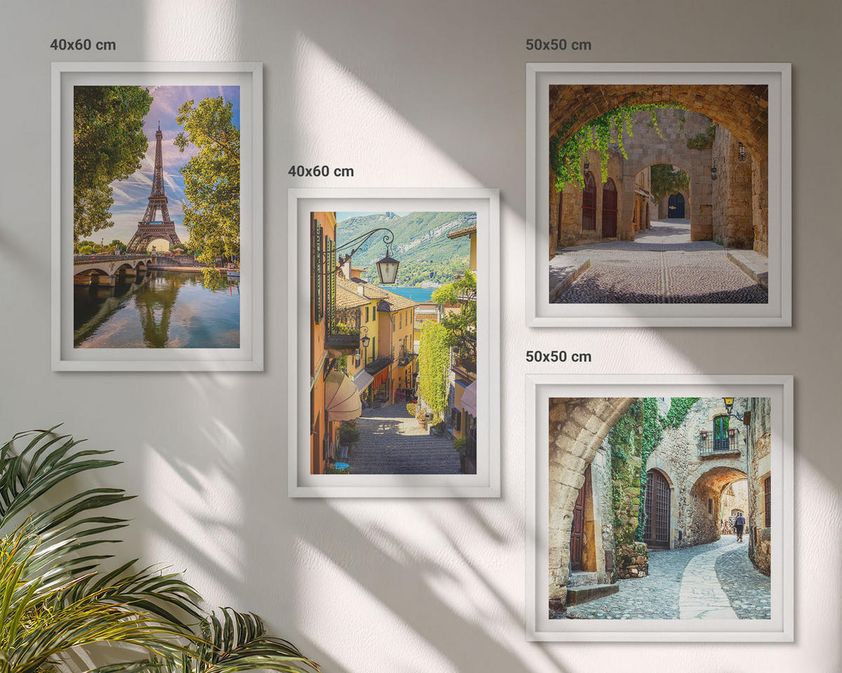 BILDER SET 4er Set - 50x50 cm & 40x60 cm Weißer Rahmen - Eiffels Straßenarchitektur - Weiß, Kunststoff (50/50cm) - TULUP