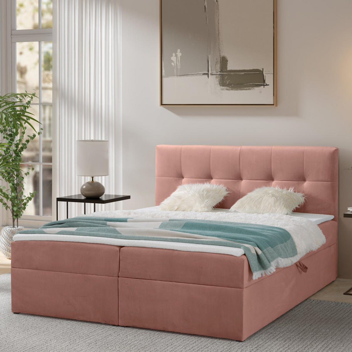 BOXBETT Toronto 180x200 Bonell-Matratze H3 und Topper - Silberfarben/Rosa, Holz/Holzwerkstoff (180/200cm) - Ravio