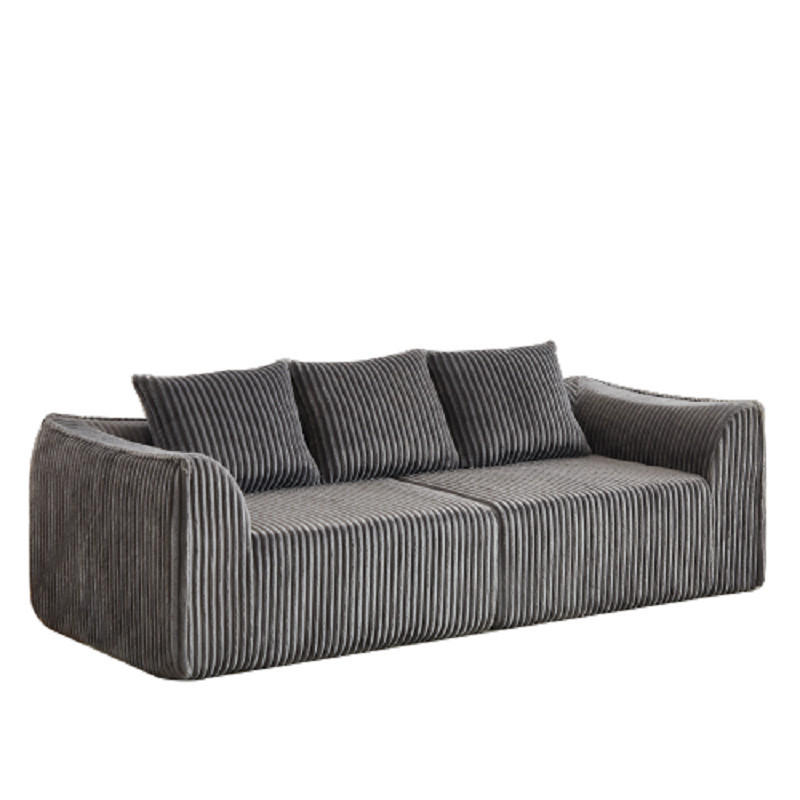 3-SITZER SOFA Cord Grau mit 2 Kissen - Grau, Textil (235.5/72.5/101cm) - WISHDOR