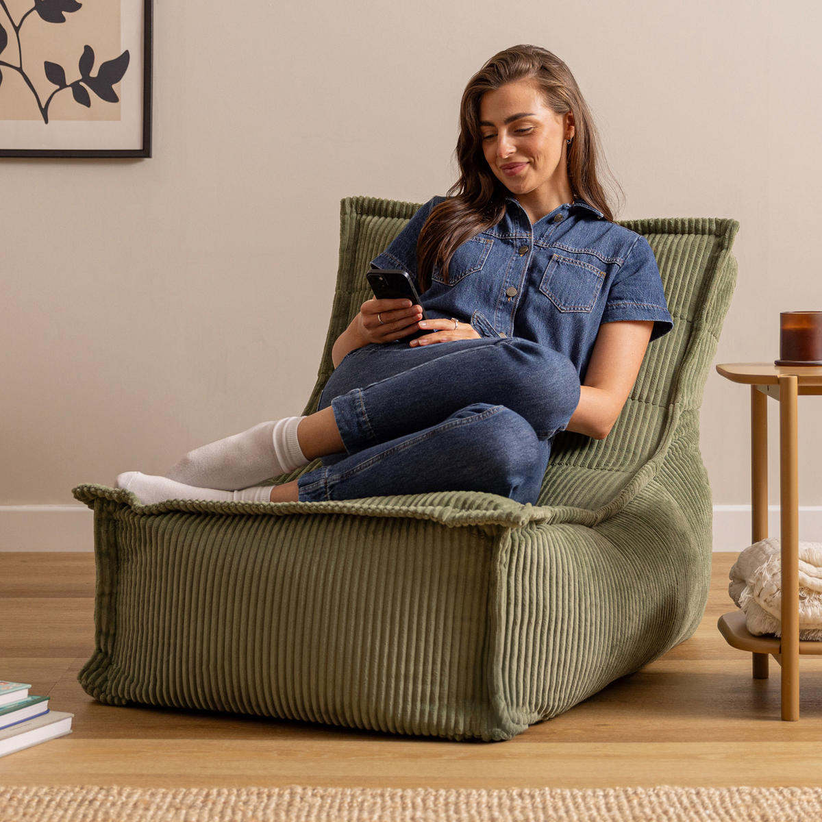 SITZSACK Liege Dolce Cord - Salbeigrün, Textil (75/75/96cm) - icon
