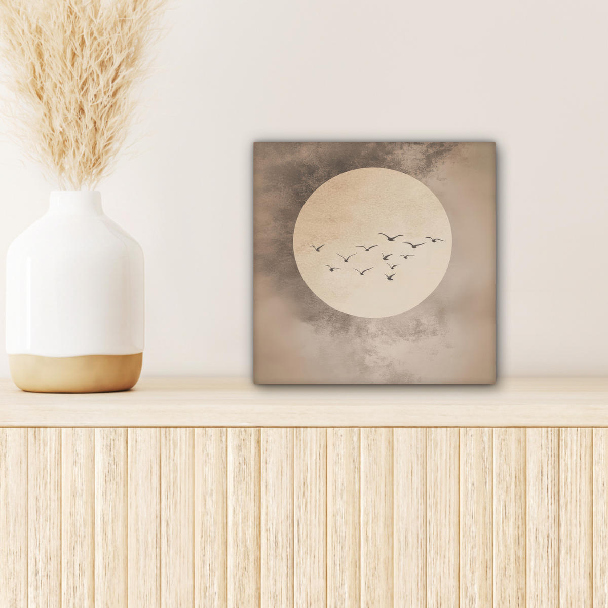 LEINWANDBILD Vogel - Beige - Japanisch 20x20 cm - Taupe, Textil (20/20cm) - MuchoWow