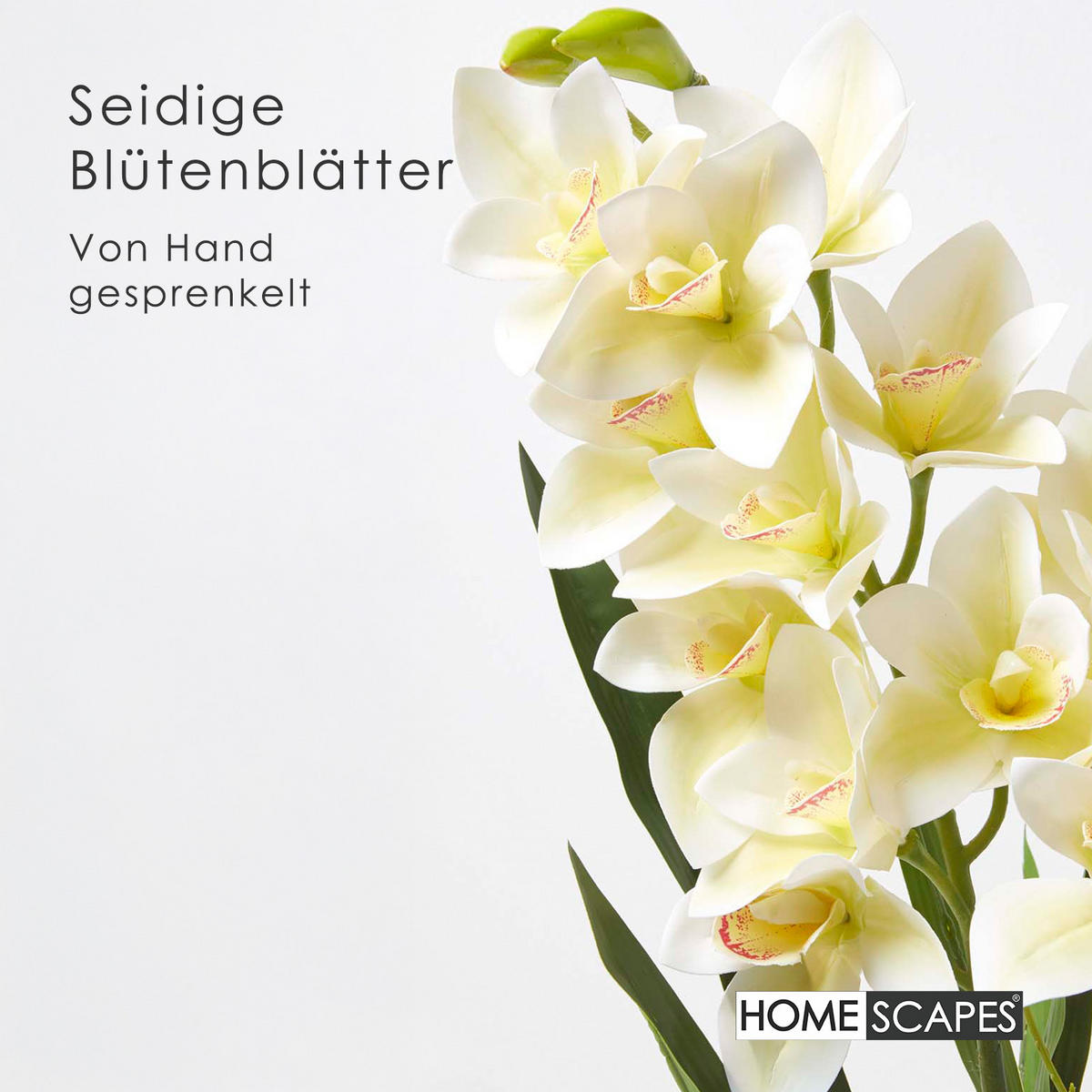 KUNSTBLUME Orchidee weiß-grün im Deko-Topf, 82 cm - Weiß, Kunststoff (82cm) - Homescapes