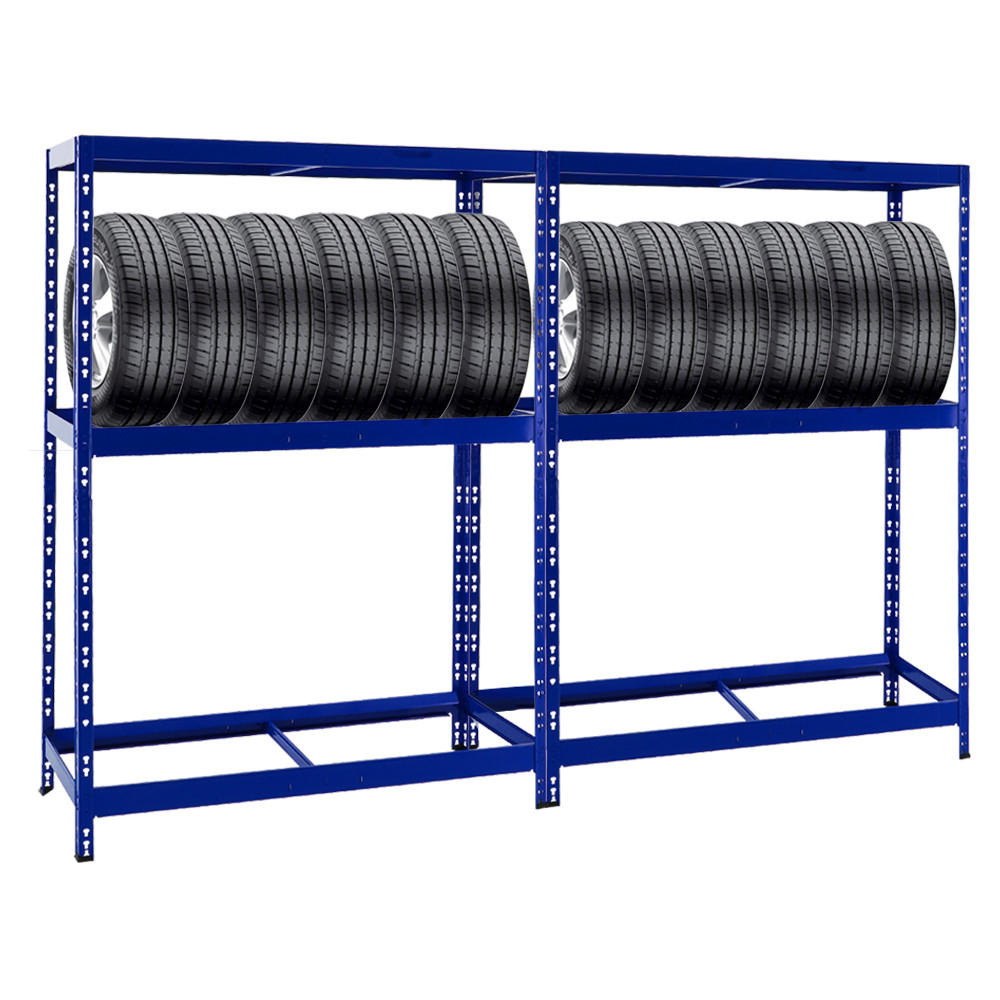 REIFENREGAL Tiger 2er-Set mit 2x 180x130x50 cm bis zu 24 Reifen mit Fachboden Blau - Blau, Metall (260/180/50cm) - PROREGAL