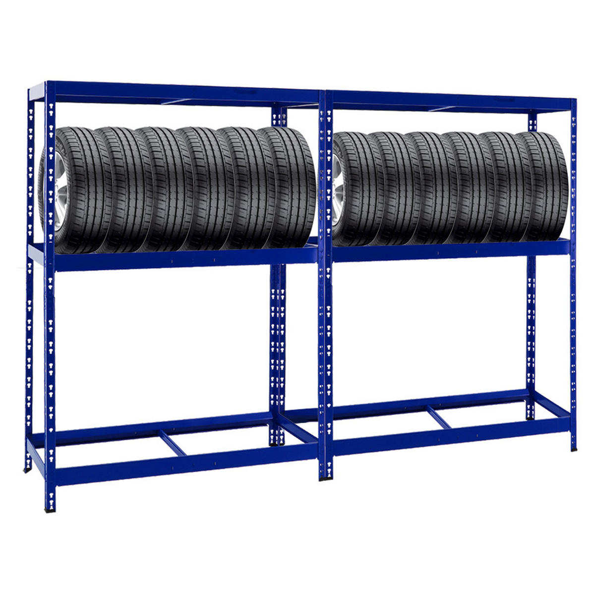 REIFENREGAL Tiger 2er-Set mit 2x 180x130x50 cm bis zu 24 Reifen mit Fachboden Blau - Blau, Metall (260/180/50cm) - PROREGAL