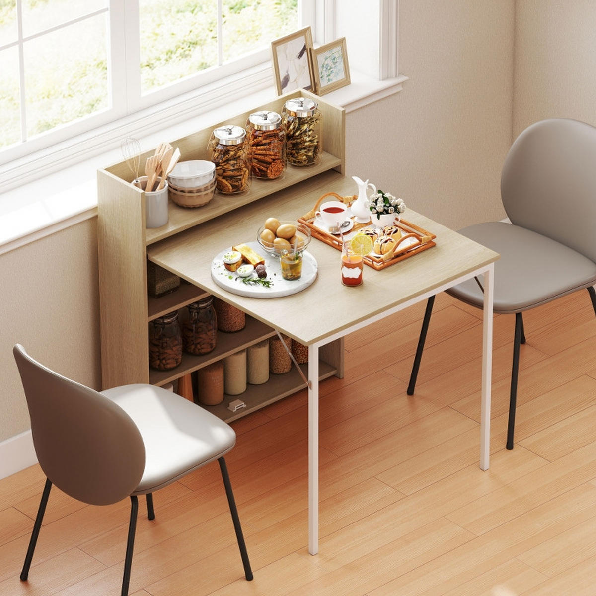KLAPPTISCH 78,5/91/93 cm mit Regal DE-39922 Eiche - Eichefarben, Holzwerkstoff (78.5/91/93cm) - ComfortXL