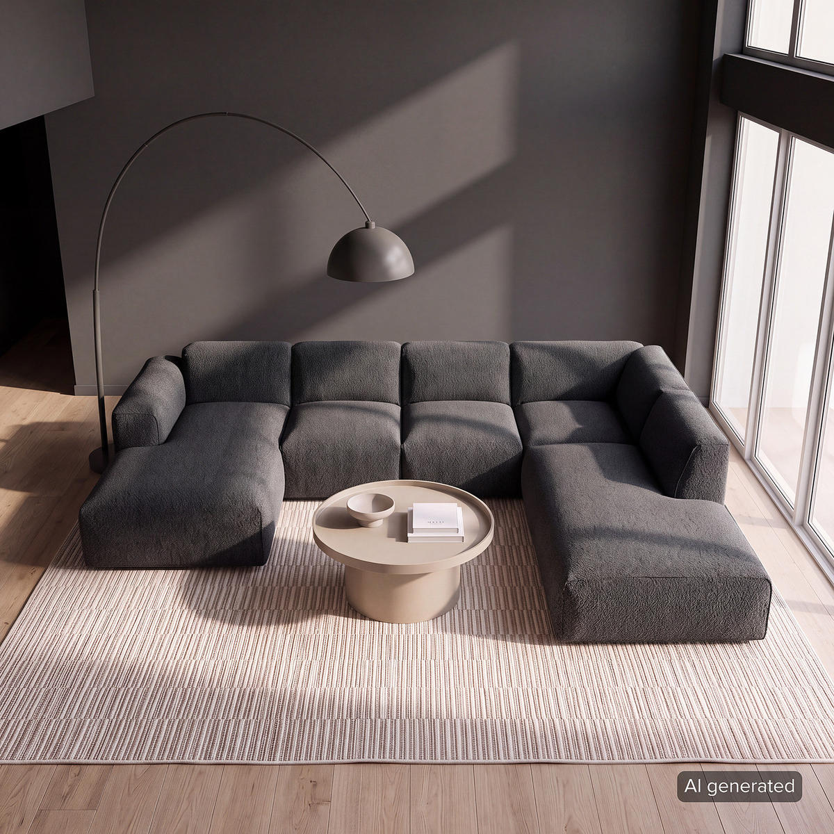 WOHNLANDSCHAFT mit Longchair - Anthrazit/Schwarz, Kunststoff/Textil (325/71/235cm) - home24