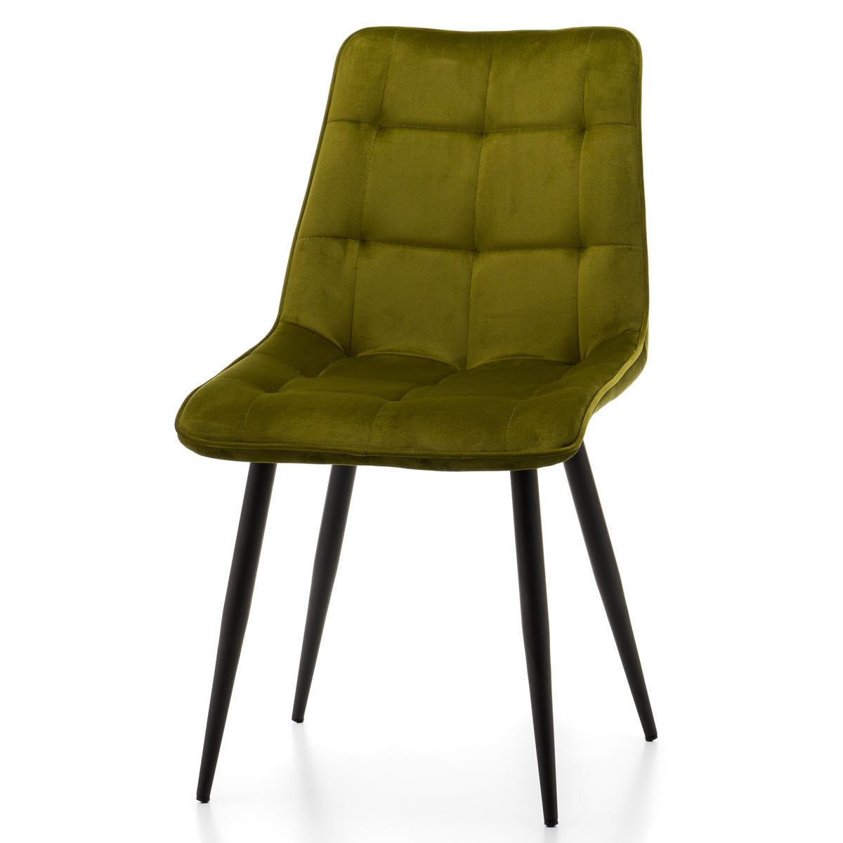 STUHL CHIC gespolsterter mit Steppung - olive - Samt Velours - Schwarz/Olivgrün, Metall (50/88/47cm) - NEW HOME