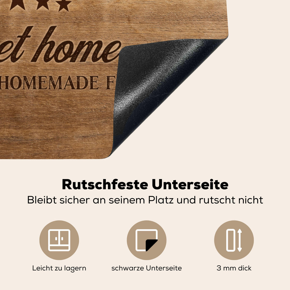 HERDABDECKPLATTE Zitat - Bistro - Guten Appetit - Süßes Zuhause - Holzmaserung 59x51 cm - Braun, Kunststoff (59/0.2/51cm) - MuchoWow