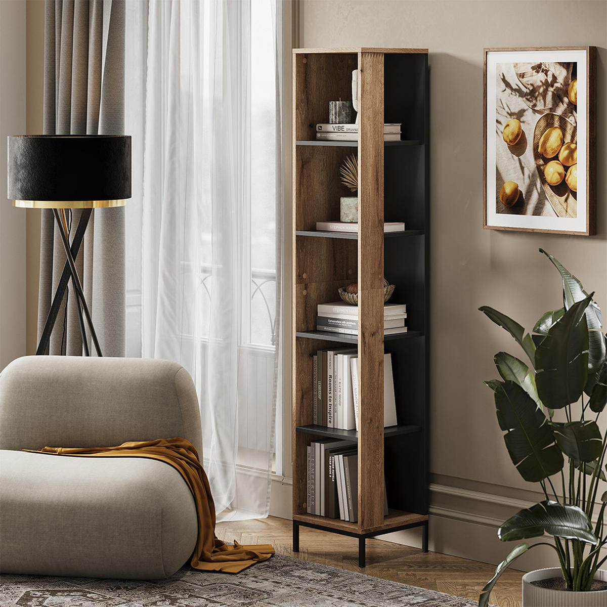 BÜCHERREGAL Eliza Viking Oak 36 x 188 cm mit 5 Fächern - Eichefarben, Holzwerkstoff (36/188/36cm) - Vicco