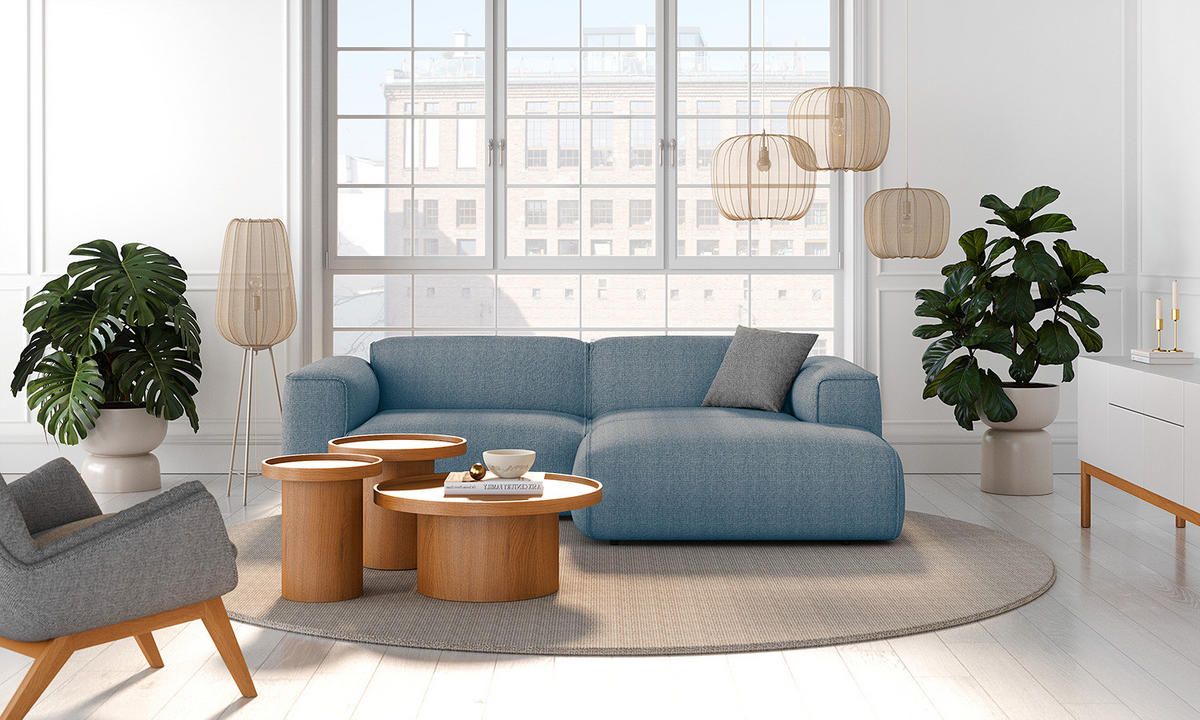 ECKSOFA mit XL-Longchair - Blaugrau/Schwarz, Kunststoff/Textil (260/171cm) - home24