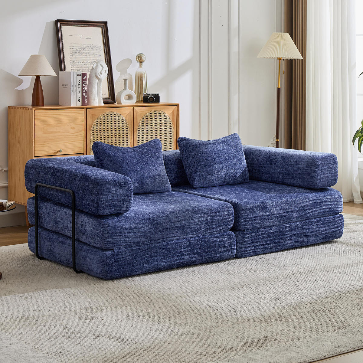 SCHLAFSOFA 2-in-1 faltbar mit Formrahmen, DE-42526, Dunkelblau - Dunkelblau, Textil (200/63/100cm) - ComfortXL
