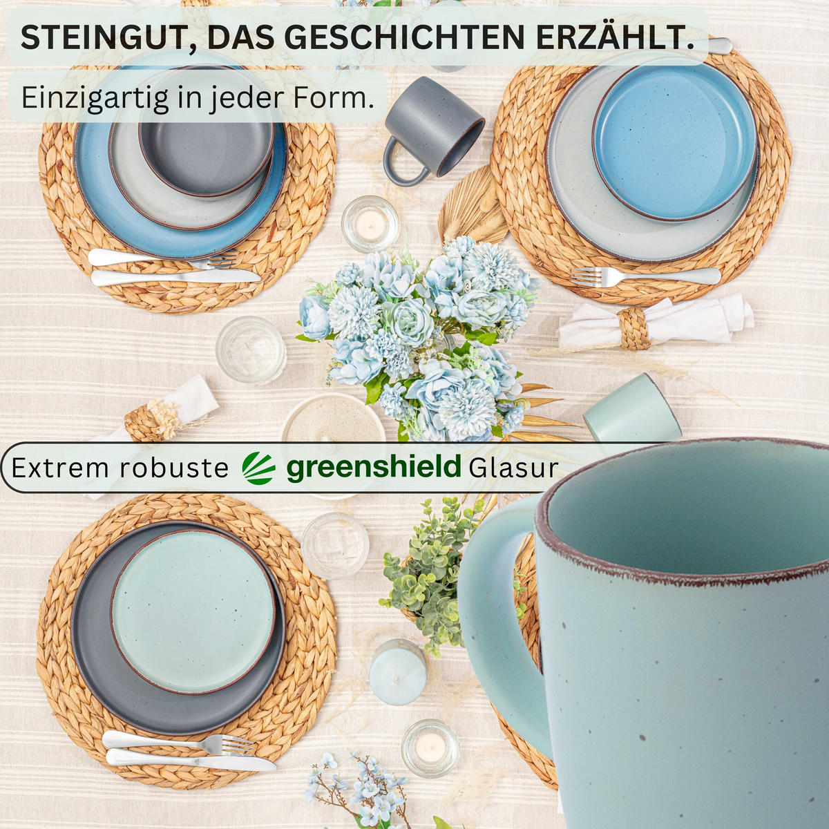KAFFEEBECHER BOMBAY SKY SHADES - 4 teilig aus Steingut - Hellgrau/Hellblau, Stein (0.8L) - Sänger