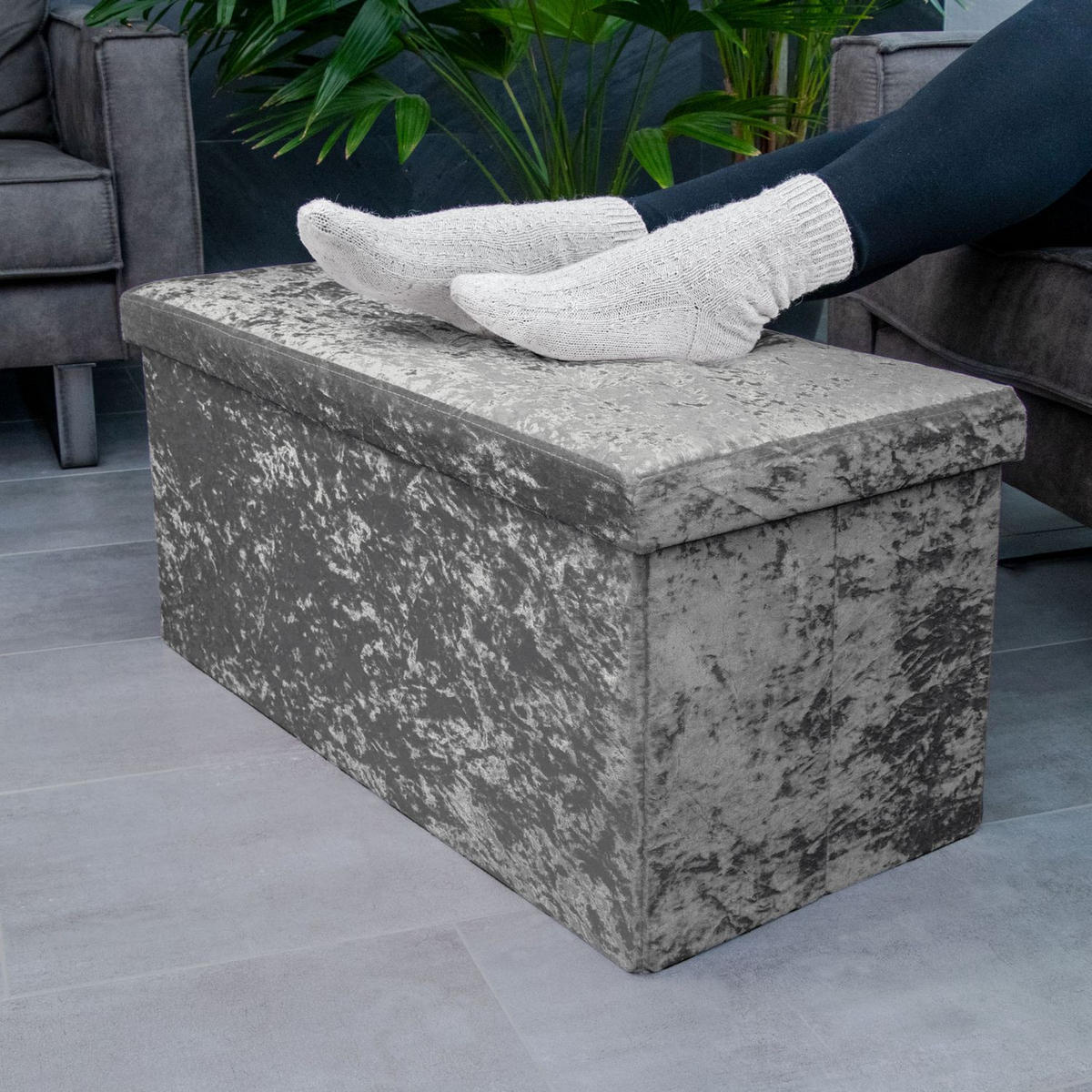 SITZBANK Faltbar mit Samtbezug 76/38/38 cm (Grau) - Grau, Karton (38/38/76cm) - Intirilife