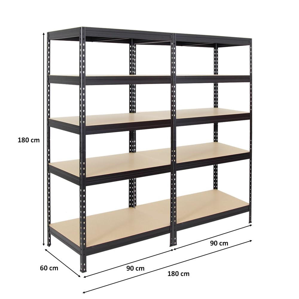 SCHWERLASTREGAL Rivet 2er-Set mit 2x 180x90x60 cm Fachlast 250 kg Schwarz - Schwarz, Metall (180/180/60cm) - PROREGAL