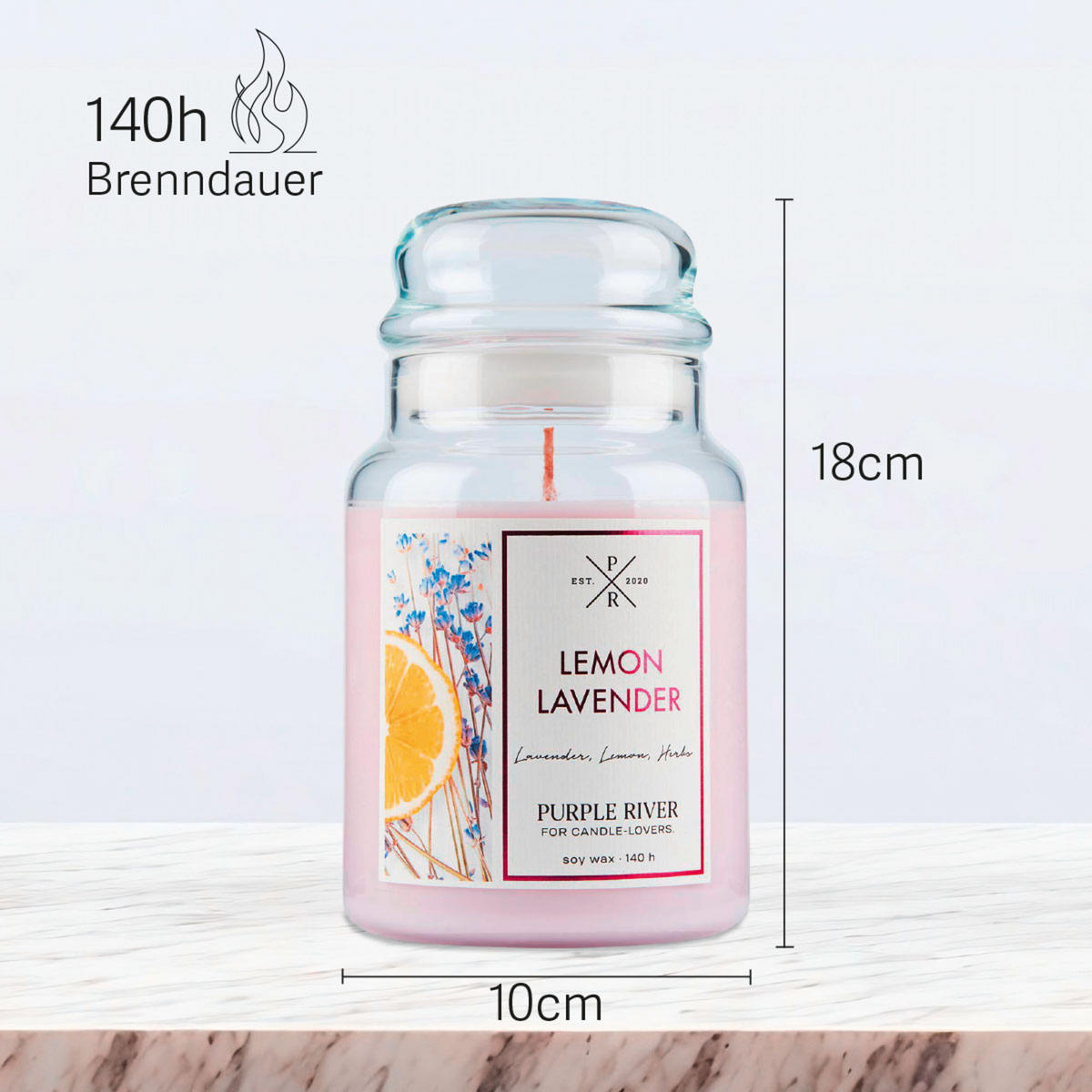 DUFTKERZE Purple River - Rosa, Naturmaterialien/Glas (18cm)