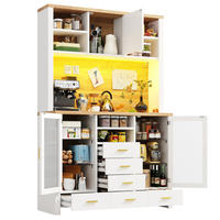BUFFET 120/40/188 cm in Weiß mit Holzdekor und LED-Beleuchtung - Weiß, Holzwerkstoff (120/188/40cm) - Flora Grace