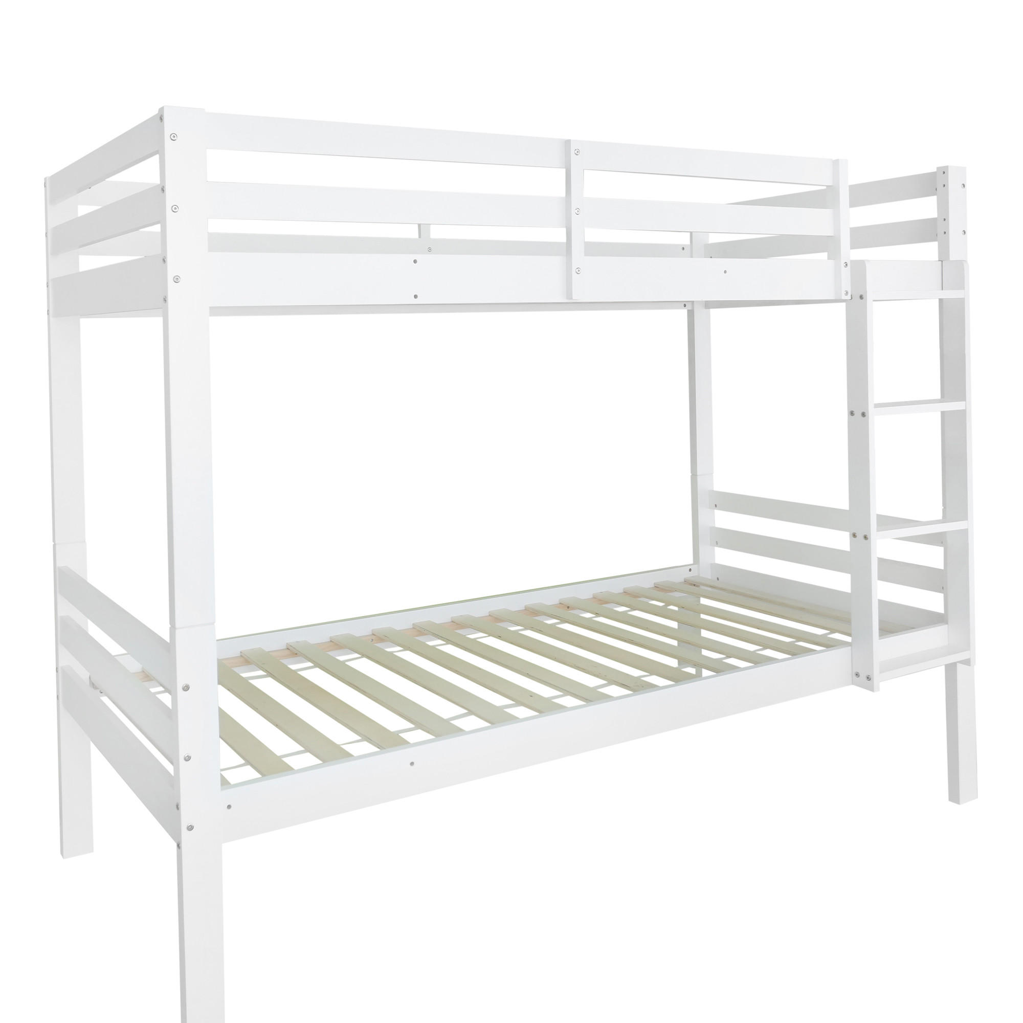 ETAGENBETT aus Kiefernholz 90x200 cm in Weiß mit Absturzsicherung - Weiß, Holzwerkstoff (90/200cm) - Modfu